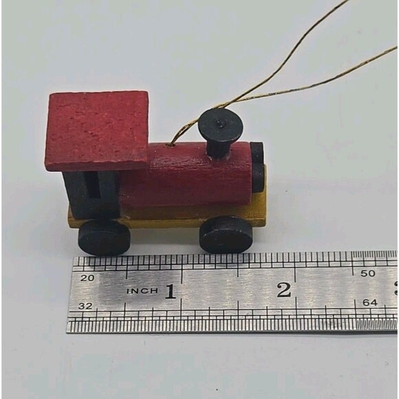 Vintage Wooden Choo Choo Train Engine Hanging Christmas Ornament Red Heart Front - Picture 7 of 9